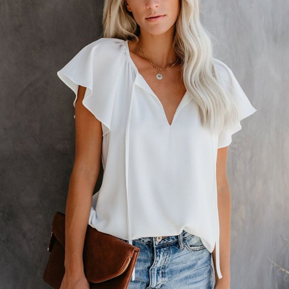 Solid Color Short Sleeve Causal Tops